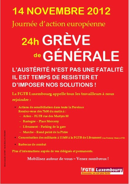 TRACT FGTB LUXEMBOURG-GREVE GENERALE DU 14 NOVEMBRE 2012